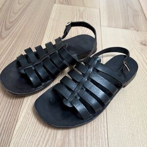 Mansur Gabriel - black leather gladiator strap summer flat sandals size 36 US 6